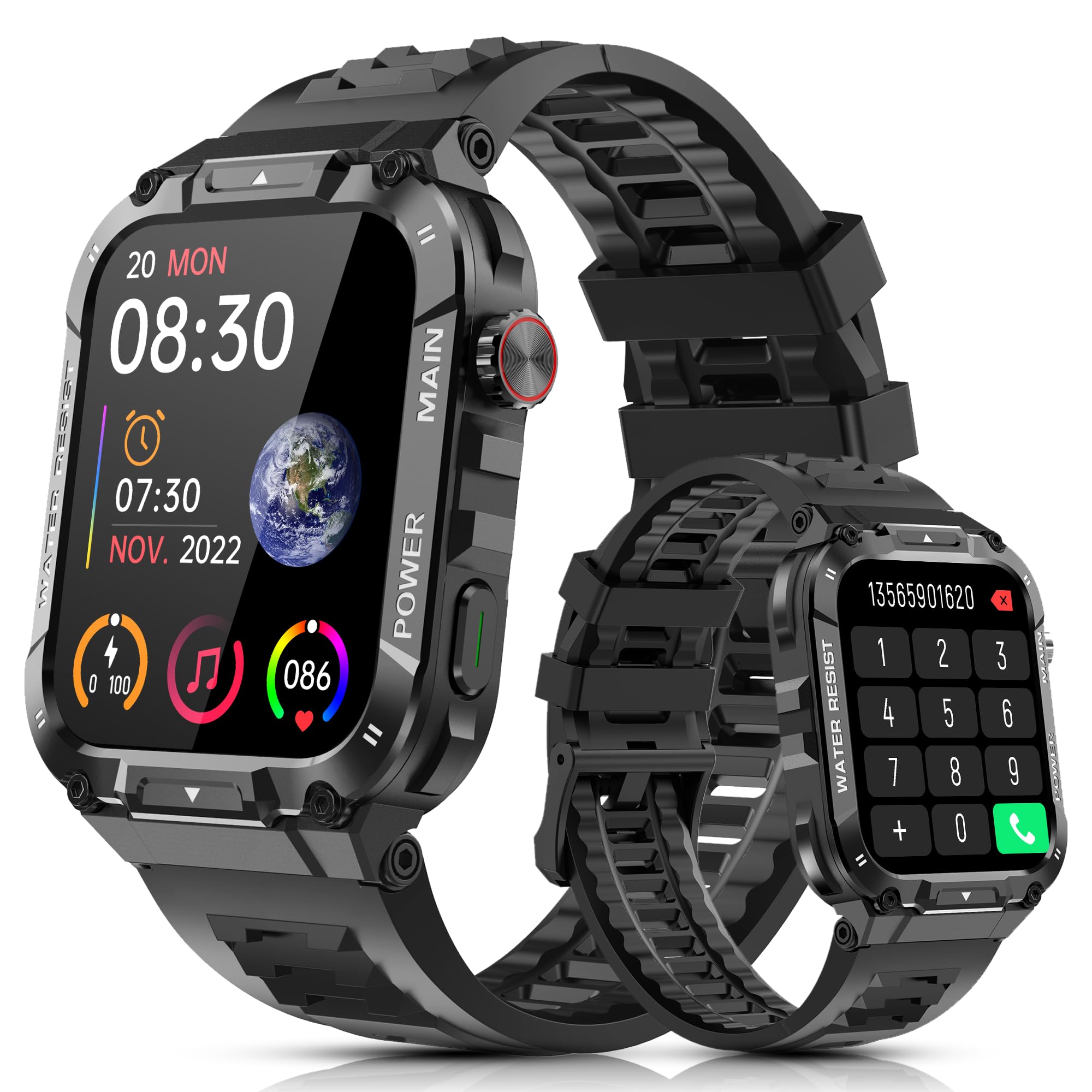 Smart Watch with Phone Function, Make/Answer Call AI Voice Control, Smartwatch with 28 Sport Modes Pedometer Fitness Watch for Android and iOS Phones Men Women (Square, Black)