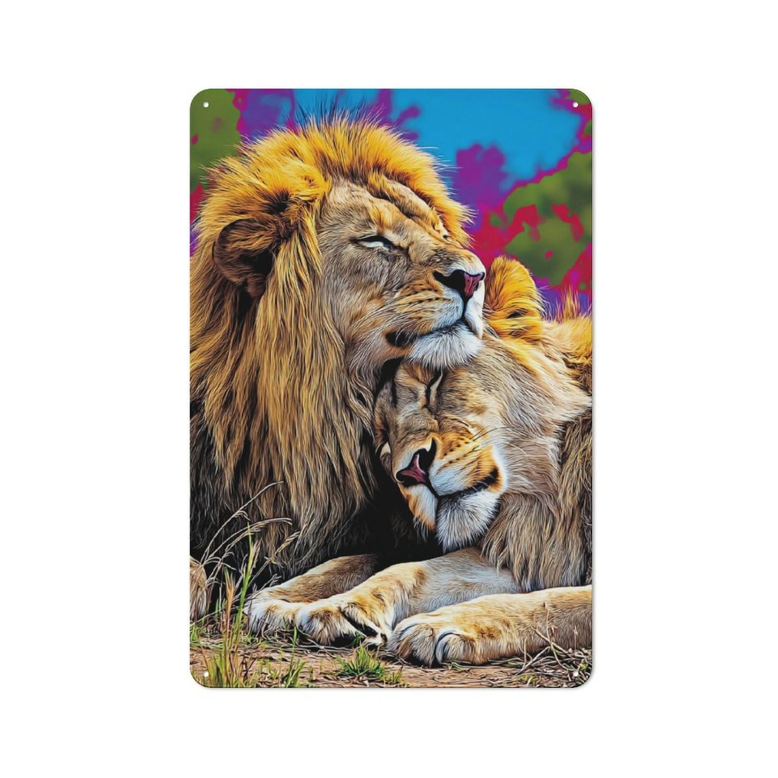 Junmoney Lion Couple In Harmony Modern Vintage Metal Desk Wall Sign 30X20cm, Office Wall Decor For Office, Study, Studio Or Hallway