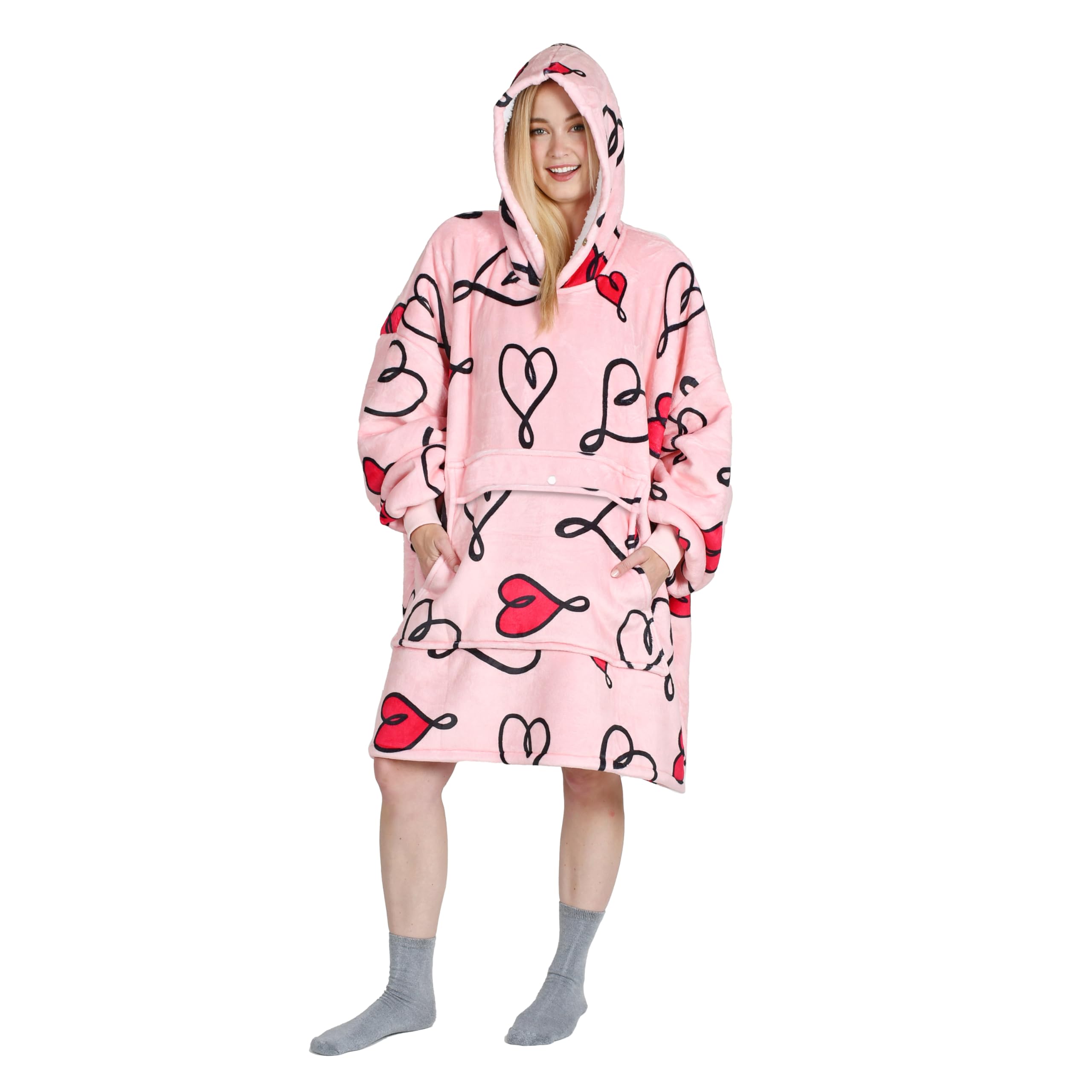 Catalonia Oversized Blanket Hoodie Sweatshirt, Wearable Sherpa Lounging Pullover for Adults Women Men