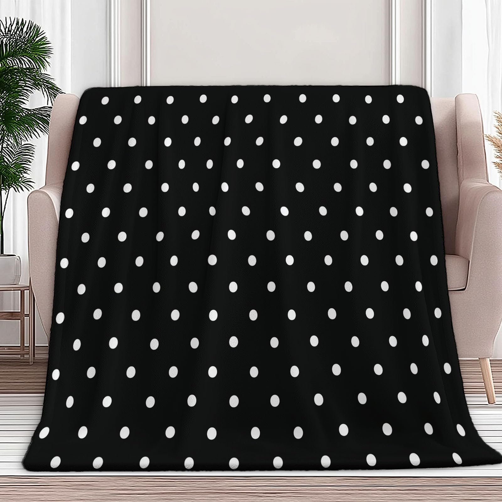 Manta para Sofá, Invierno Verano Manta Polar Puntos Blancos Geométricos Cálida Mullida Super Caliente Ligera Mantas Cama para Adulto y Niño Sala de Estar, Negro, 200x200 cm