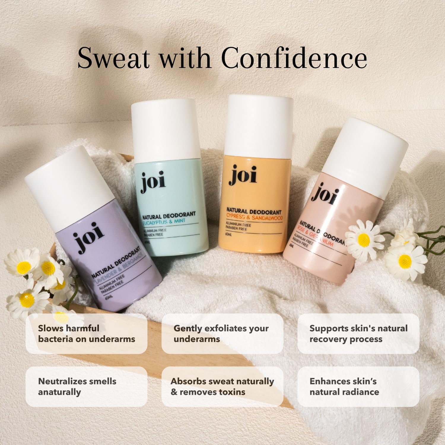 Joi Natural Deodorant Roll On, Deodorant with Essential Oils for Women & Men, Aluminum & Paraben Free with Baking Soda, Enhanced with Probiotics & Magnesium, 1.69Oz (Eucalyptus & Mint) - Image 3