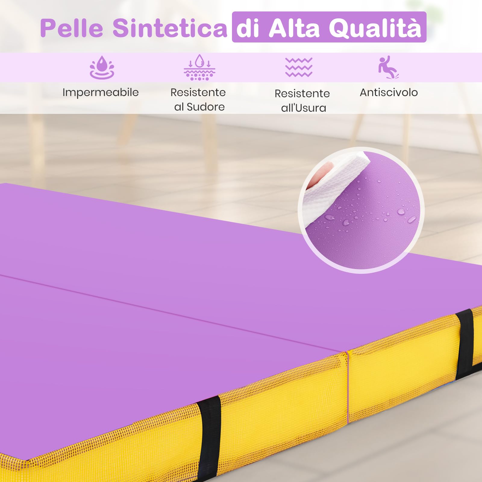 COSTWAY Tappetino Fitness Pieghevole, Materassino per Ginnastica e Acrobatica con Rivestimento in Pelle Sintetica e Maniglie, per Esercizi a Casa per Yoga, Stretching e Pilates