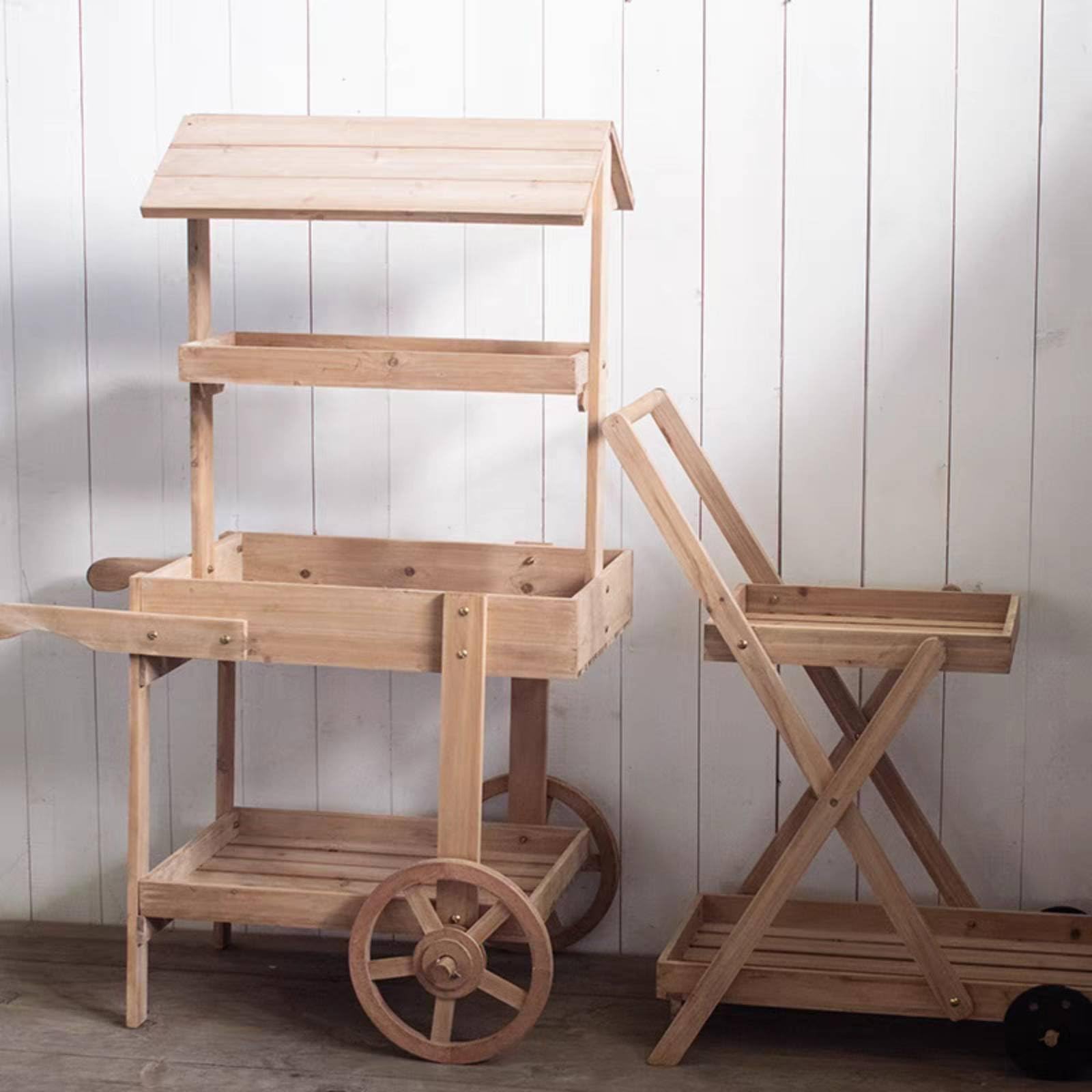 Carrello Espositivo Vintage Carrello Fioriera Scaffale Porta Piante Carrello Pieghevole Carrello in Legno Robusto Texture Rustica per Oggetti Adatto, Bianco