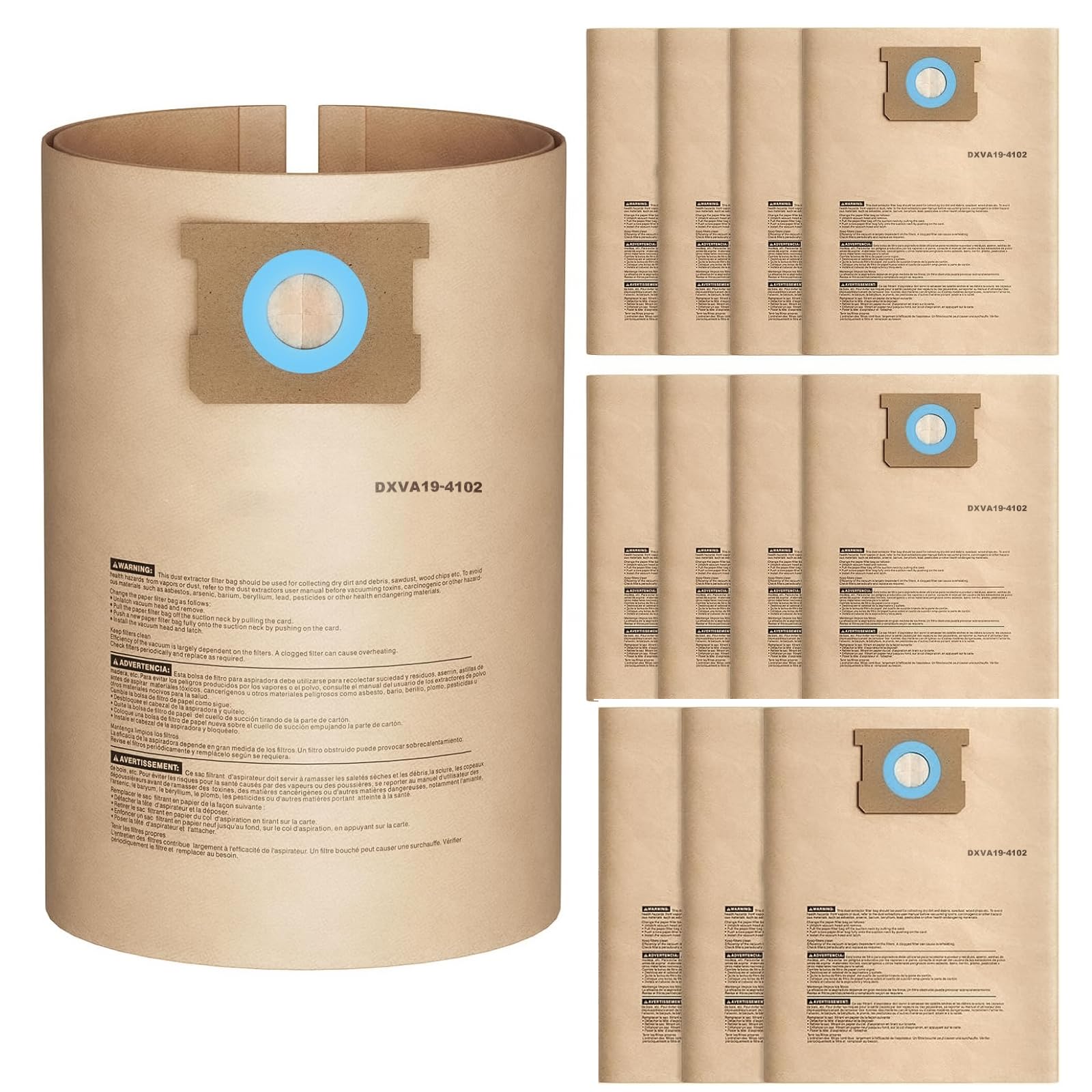 BIHARNT 12 Pack DXVA19-4102 Dust Bags for DEWALT 12-16 Gallon Wet Dry Vacuum, Compatible with DXV12P DXV14P DXV16P DXV16PA DXV16S