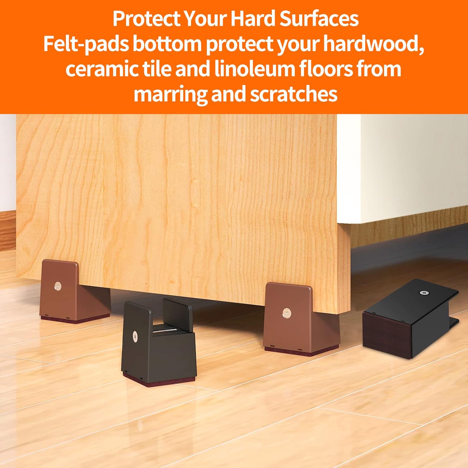 4Pack Bed Risers with Adjustable Screw Clamp, Fit Thickness of Furniture Frame from 0 to 2 Inch, Elevation in Heights 2" Heavy Duty Risers for Lifting Couch Desk Table Cabinet Nightstand, Black