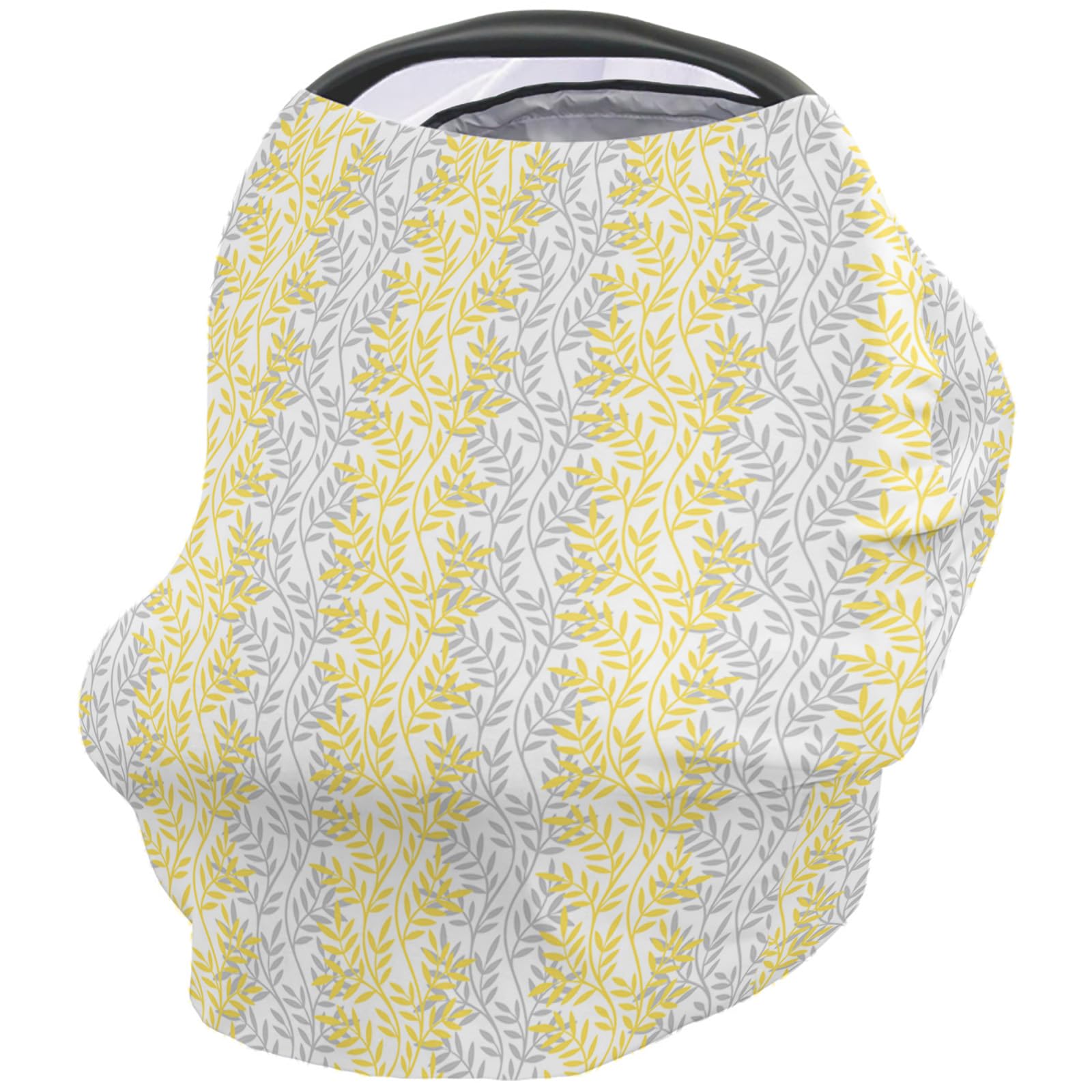Nursing Cover for Breastfeeding Scarf, Yellow and Grey Leaves Baby Car Covers Super Soft Multi Use for Canopy Shopping Cart Cover Blanket Stroller Cover