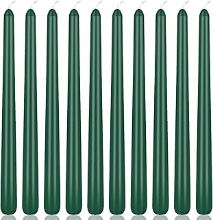 10 Inch Hunter-Green Taper Candles, 10 Pack Unscented Candlesticks for Christmas Spring Dinner Wedding and Home Decoration, Smokeless and Dripless Emergency Candles