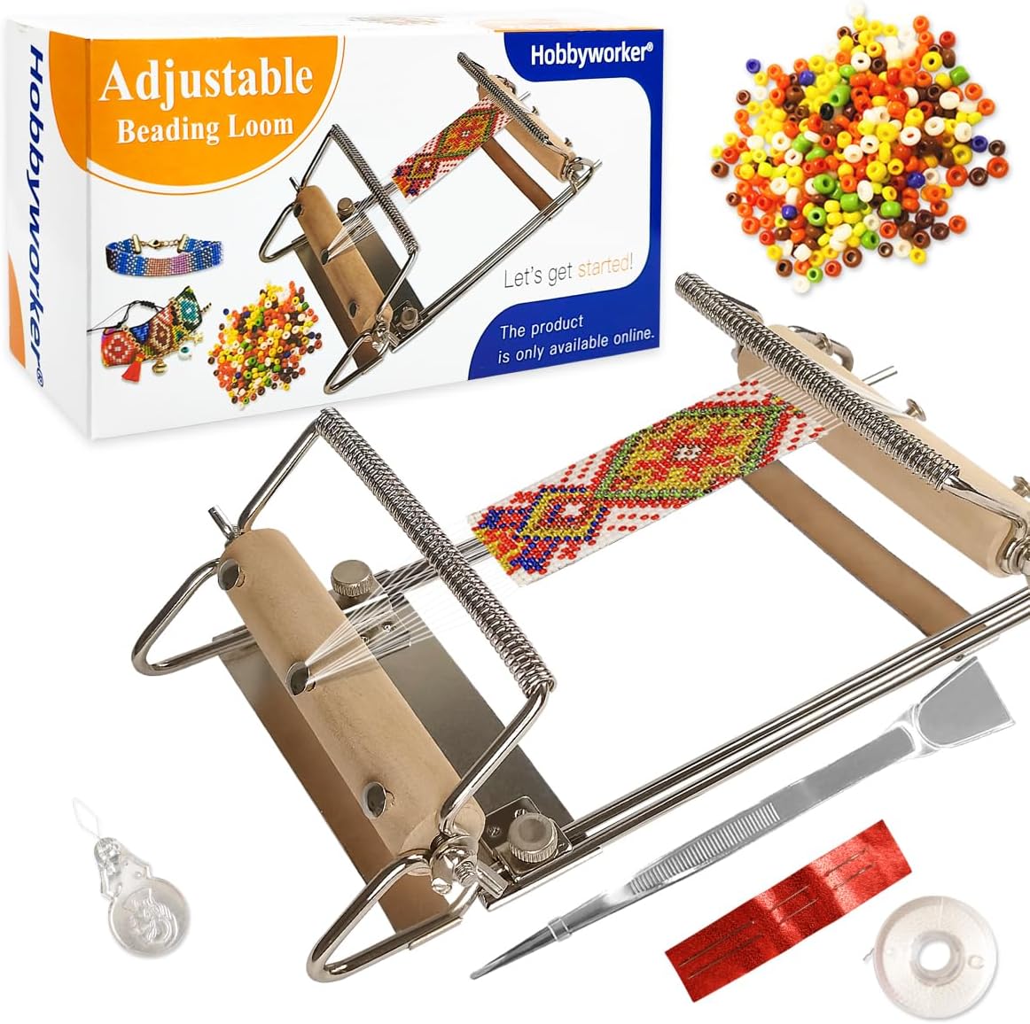 hobbyworker The Third Generation Beading Loom Kit with Seed Beads, Bead Needle,Thread,Needle Threader and Instruction Manual,Bead Looms for Adult Jewelry Beading Supplies