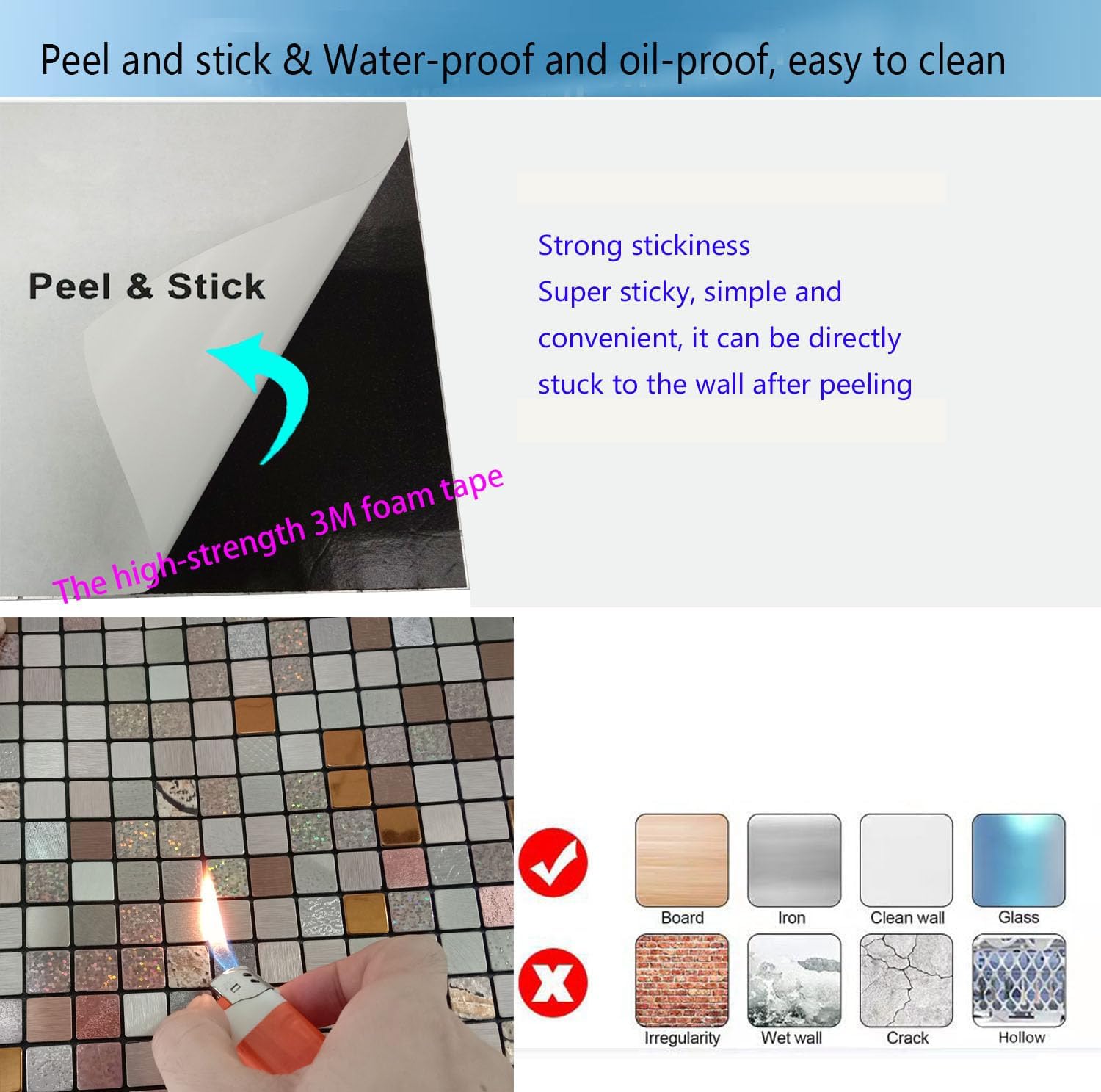 Peel and Stick Metal Backsplash Tile Stick on Kitchen 3D Wall Decor Aluminum Mosaic Tiles for Bathroom, 12"x12"x0.15" (10, Bronze+Dazzling)