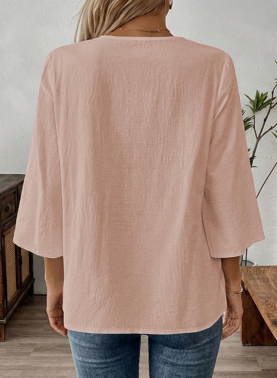 EVALESS Boho Tops for Women Blouses Dressy Casual V Neck 3/4 Sleeve Shirts Spring Outfits Trendy Vacation Clothes - Image 4