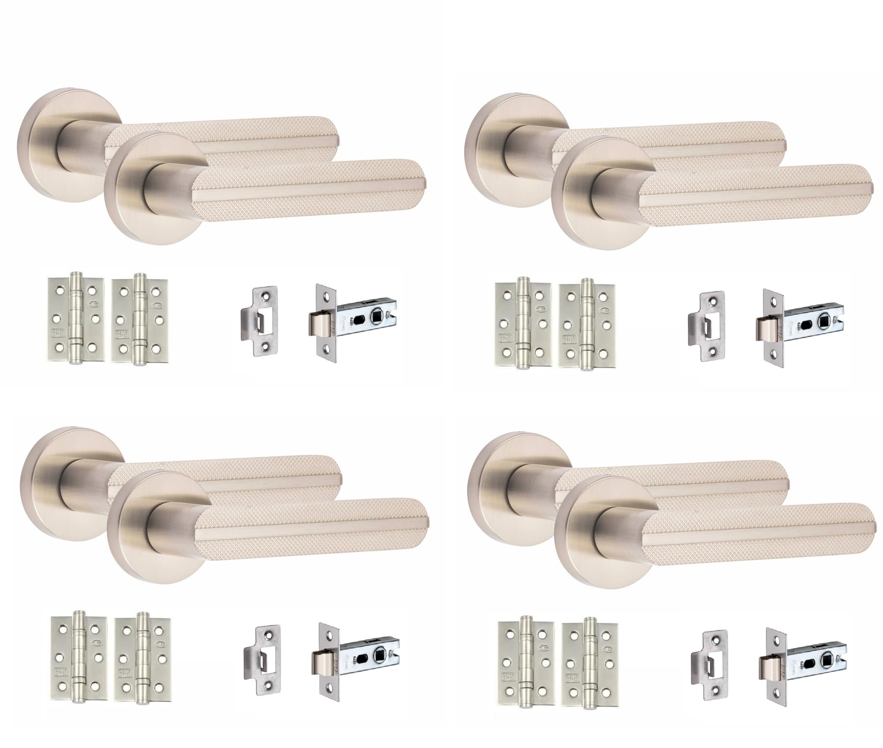 Golden Grace Satin Nickel Modern Lima Knurled Door Handle Set