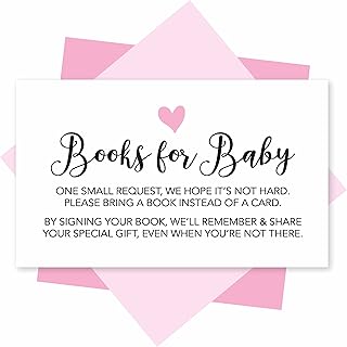25 Books For Baby Shower Request Cards - Pink Baby Shower Invitation Inserts, Book Request Baby Shower Guest Book Alternative, Bring A Book Instead Of A Card, Baby Shower Book Request For Girls