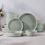 E-far Stoneware Dinnerware Sets, 12-Piece Plates and Bowls Dish Set for 4, Modern Dinning Ware, Chip and Scratch Resistant, Microwave & Dishwasher Safe, Speckled Multicolor
