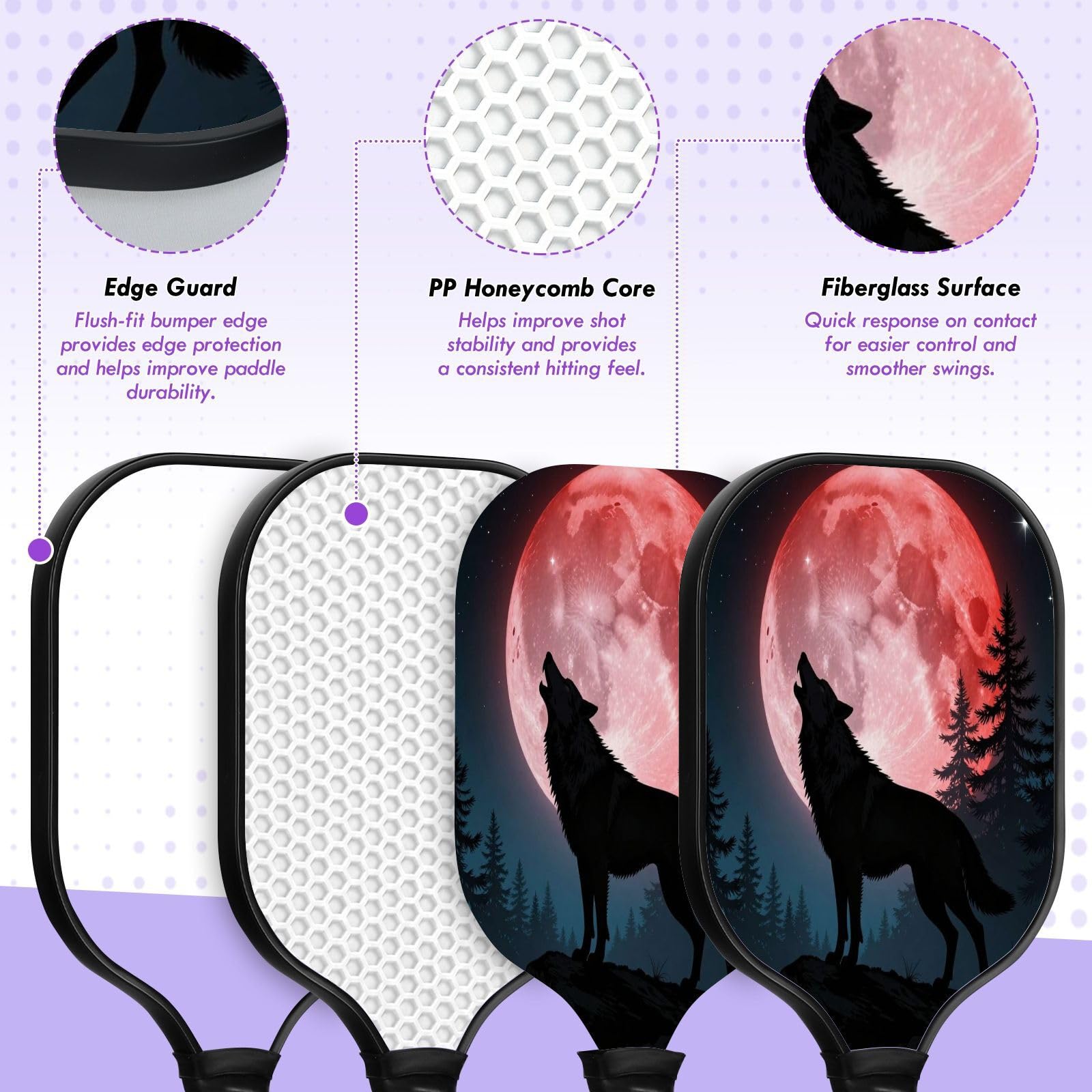 Wolf Howling Red Blood Moon - Racchetta da pickleball in carbonio a basse