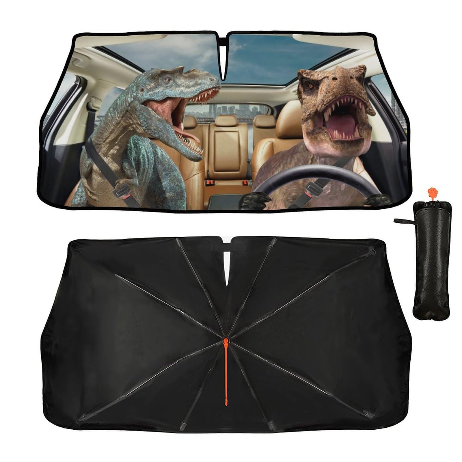 Socira Parasol plegable para parabrisas de automóvil, diseño de dinosaurio, parasol divertido, parasol para ventana delantera, accesorios de coche de dinosaurio, bloquea los rayos UV (57 x 30