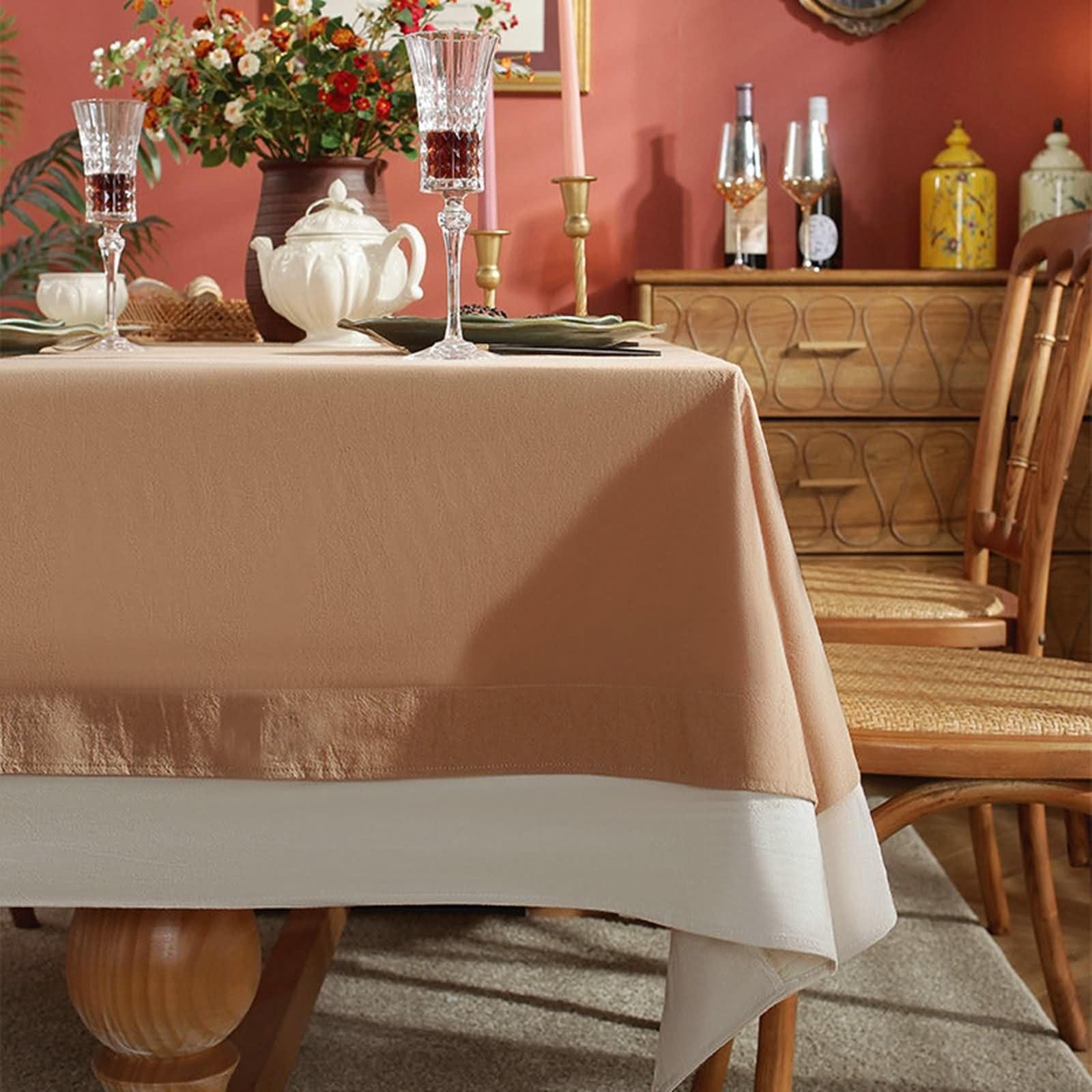 Tovaglia Rettangolare Esterno 140 W x 300 L CM,Copritavolo Moderno Salotto Arancio Tinta Unita Poliestere