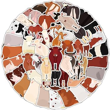 Cattle Stickers 50Pcs Cute Cow Animal Sticker for Laptop Water Bottle Phone Luggage Cars Skateboard Bumper Guitar Computer,Waterproof Cartoon Kawaii Stickers for Teens Kids Adults