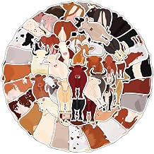 Cattle Stickers 50Pcs Cute Cow Animal Sticker for Laptop Water Bottle Phone Luggage Cars Skateboard Bumper Guitar Computer,Waterproof Cartoon Kawaii Stickers for Teens Kids Adults