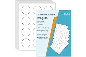 MaxGear 2" Round Sticker Labels: 30 Sheets, 360 Count Circle Labels, Printable...