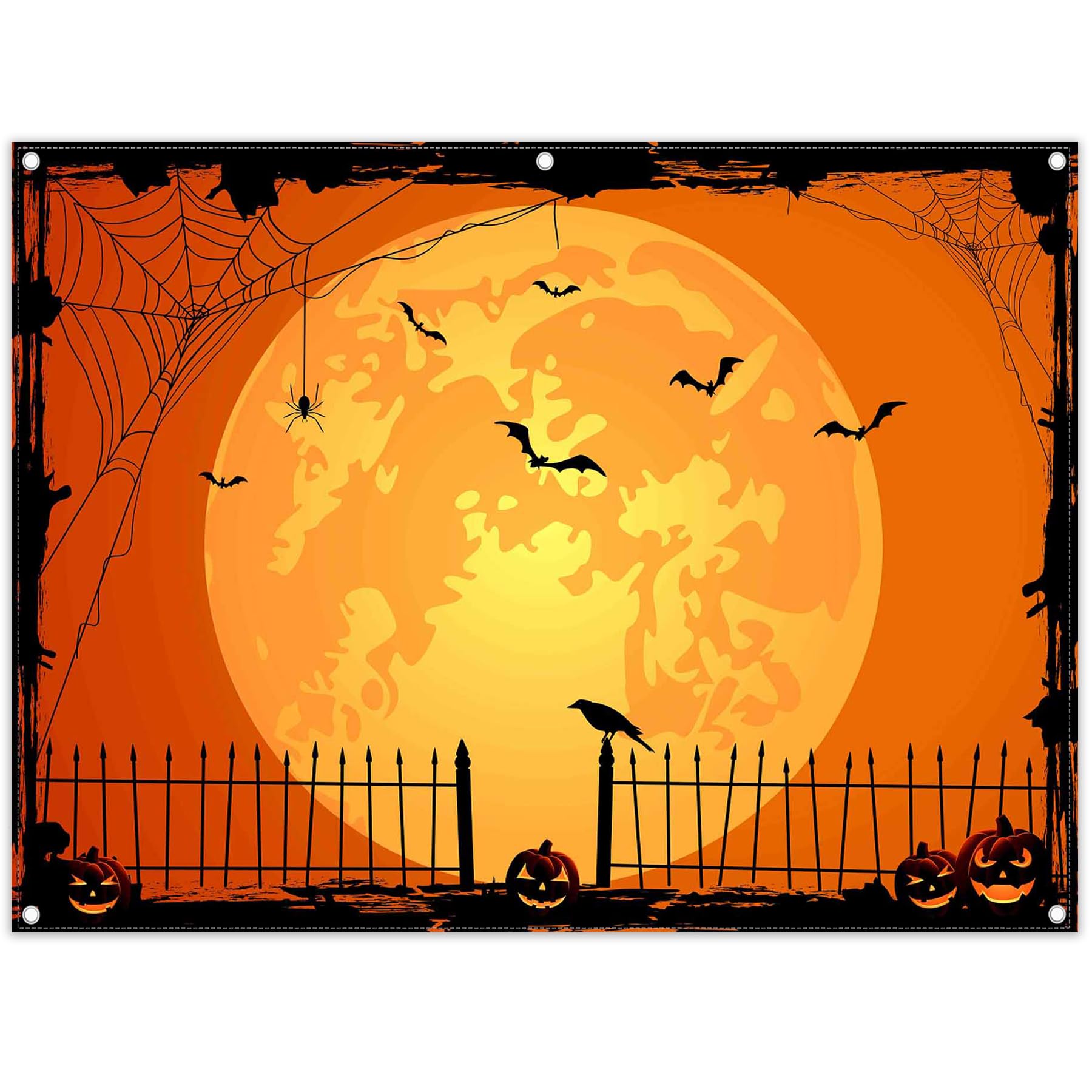 Swepuck 8x6ft Orange Halloween Photo Backdrop for Parties Large Pumpkin Patch Moon Picture Photography Background Kids Witch Haunted House Decorations
