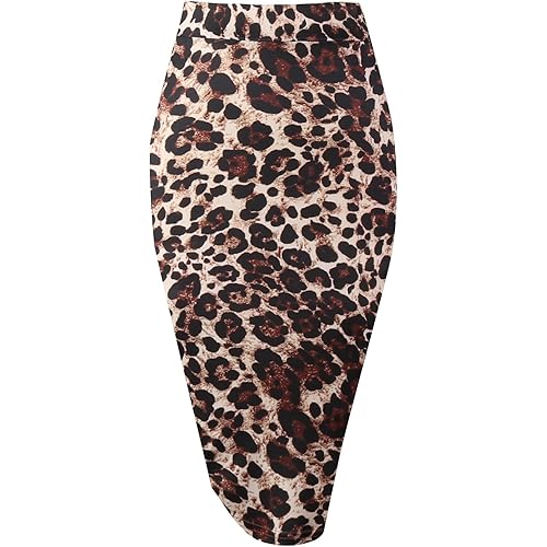 Topdress Women's Bodycon Pencil Skirts Basic Elastic High Waisted Stretch Short Skirt Knee Lenght with Slit