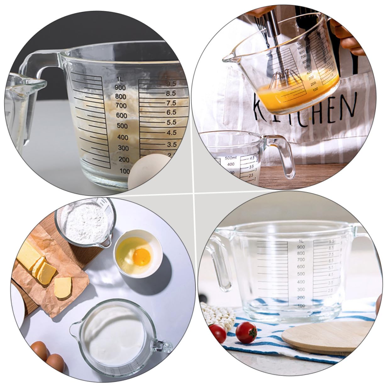 Cabilock Vaso Jarra al Calor Resistente con Vidrio Medidor Tapa Medidora Madera Escala Práctica Medir para Cocina, Adecuado Líquidos y Aceites