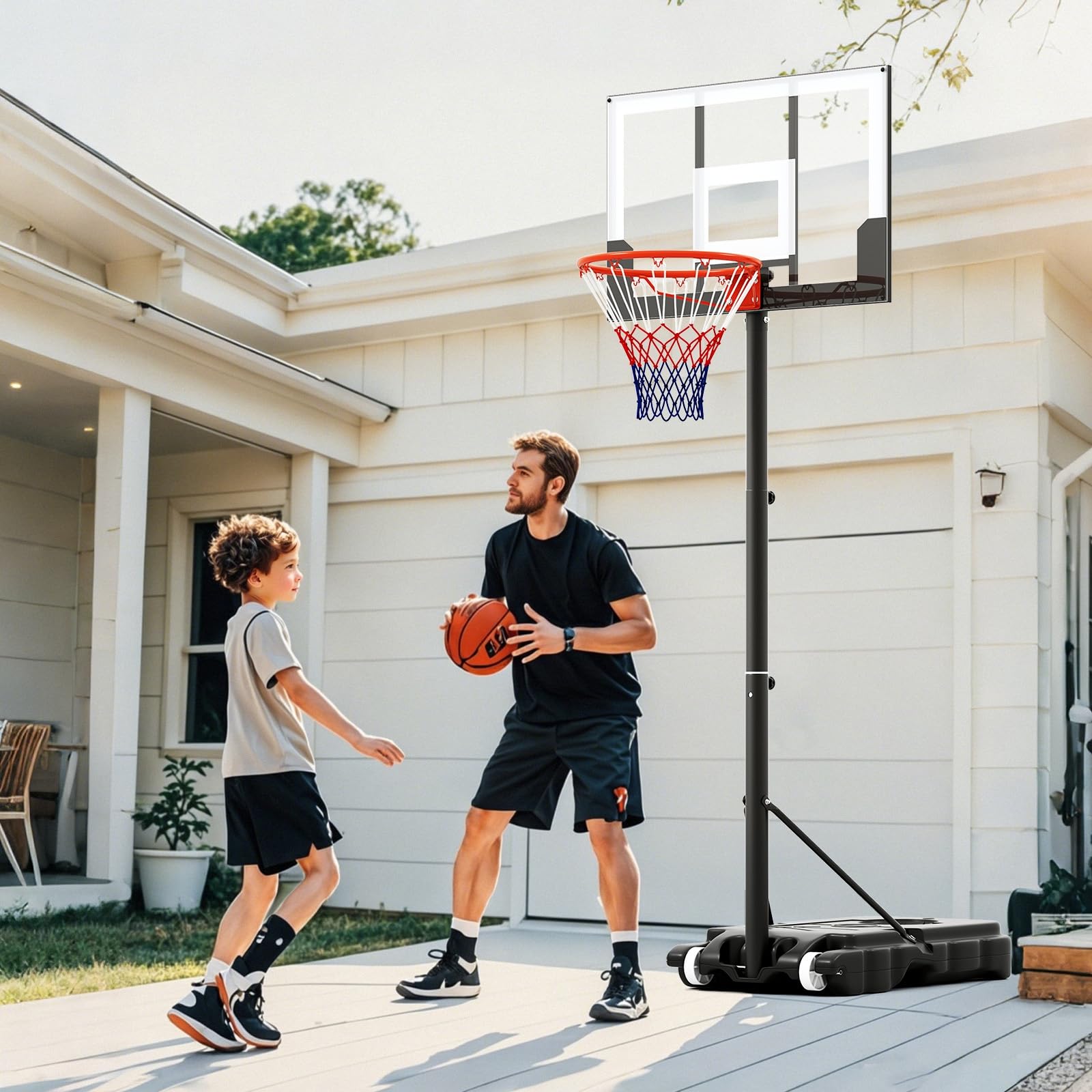 LIFEZEAL Kinder Basketballkorb Outdoor, Basketballständer mit verstellbar Höhen von 100cm bis 212 cm, Tragbare Korbanlage auf Rollständer