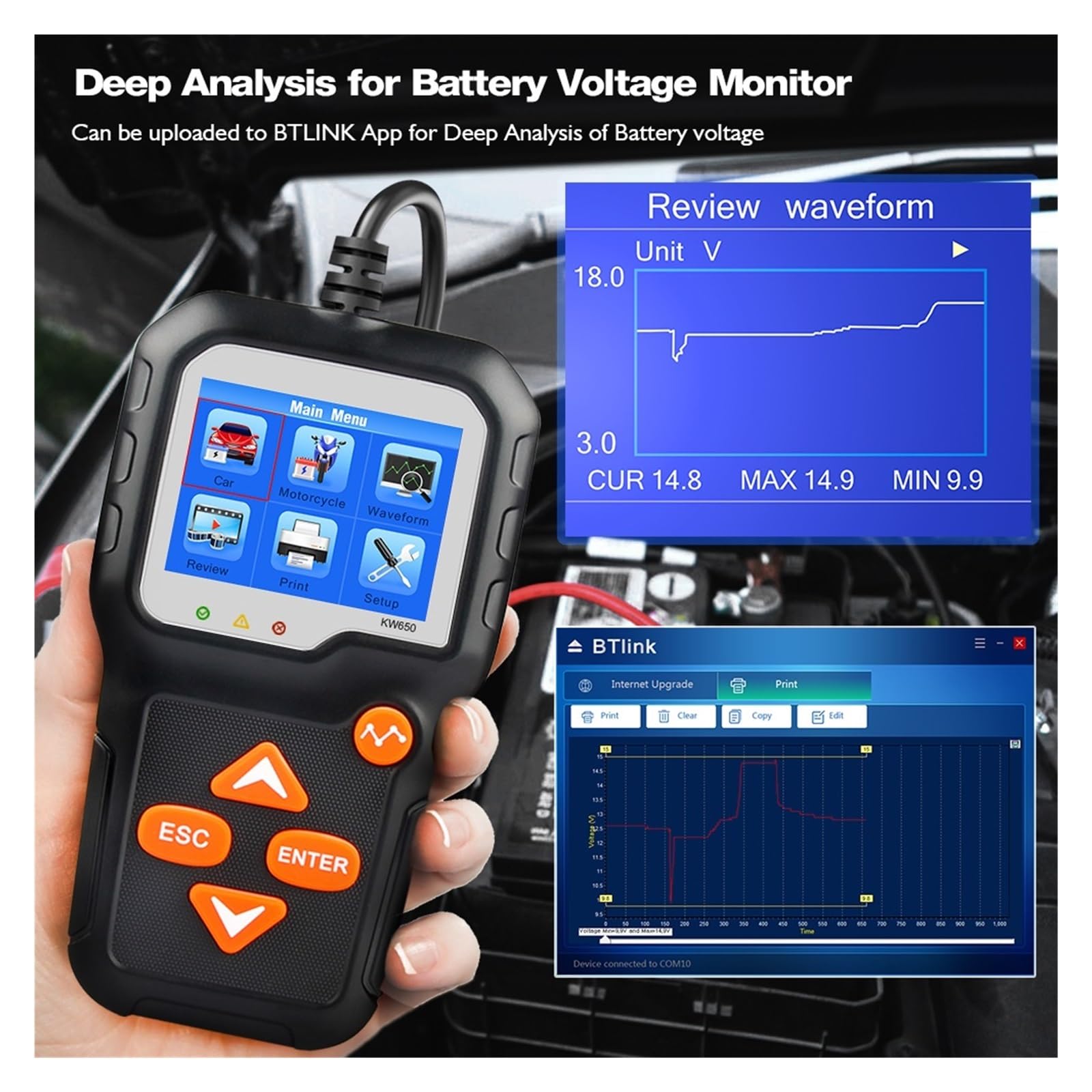 Testeur de Batterie de Voiture Testeur De Batterie De Voiture for Analyseur 6V/12V 100 À 2000 CCA Voiture Démarrage Rapide Testeur De Charge Outil De Batterie Précision et sécurité extrêmes