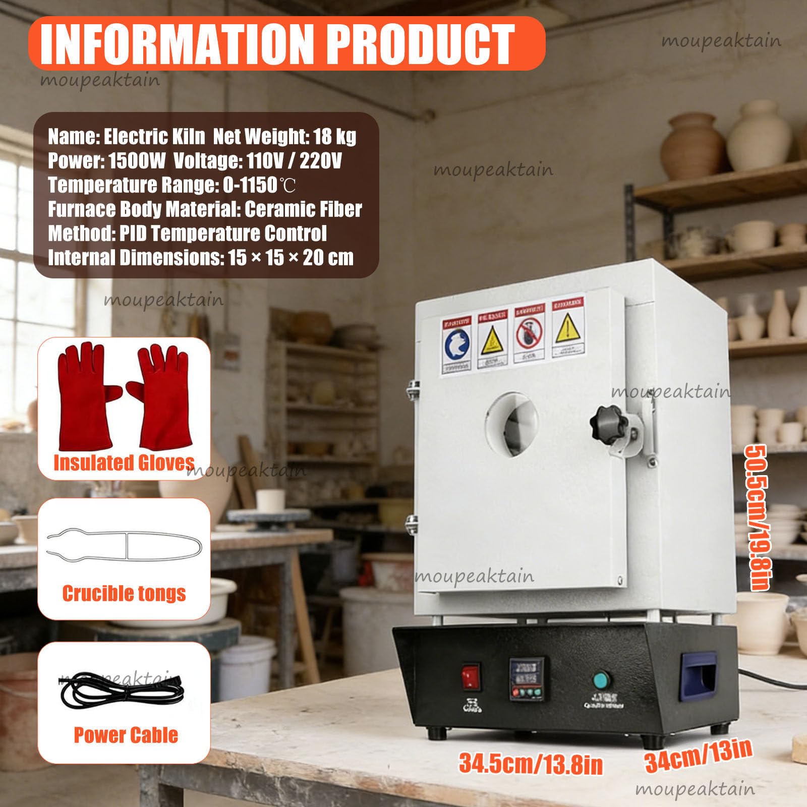 Elektrischer Brennofen 1500W, 1150℃ Brennofen Für Ton Keramik Zuhause, Digitaler Muffelofen Mit Sichtfenster, Ausbrennofen Mit Großer Kammer Für Gipsformen, Schmuckguss, Metallschmelzen