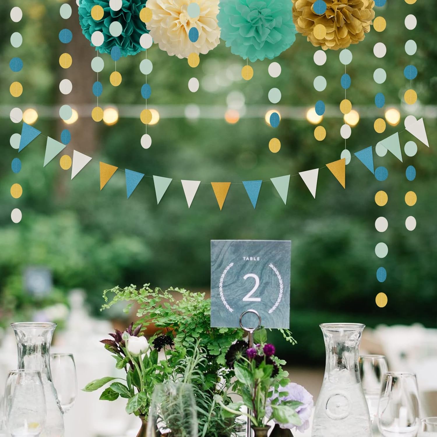 Teal-Blue Mint Ivory-Gold Party-Decorations Banner,2 Pack Glitter Paper Triangle Pennant Flags Streamers,Birthday Wedding Engagement Bridal Baby Shower Bachelorette Decor Bunting Lasting Surprise Teal Blue Mint Ivory Gold image 4 of 6 B0B454VMZH