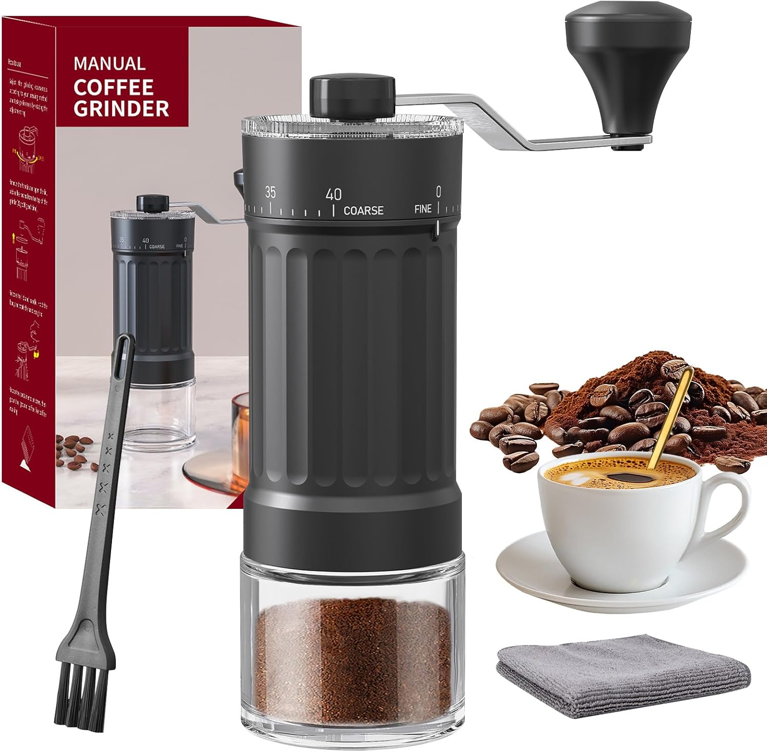 Ręczny młynek do kawy, przenośny młynek do kawy z 40 zewnętrznymi ustawieniami, młynek do kawy do Espresso, Moka, Pour Over, French Press, pomysł na camping, podróże i do domu