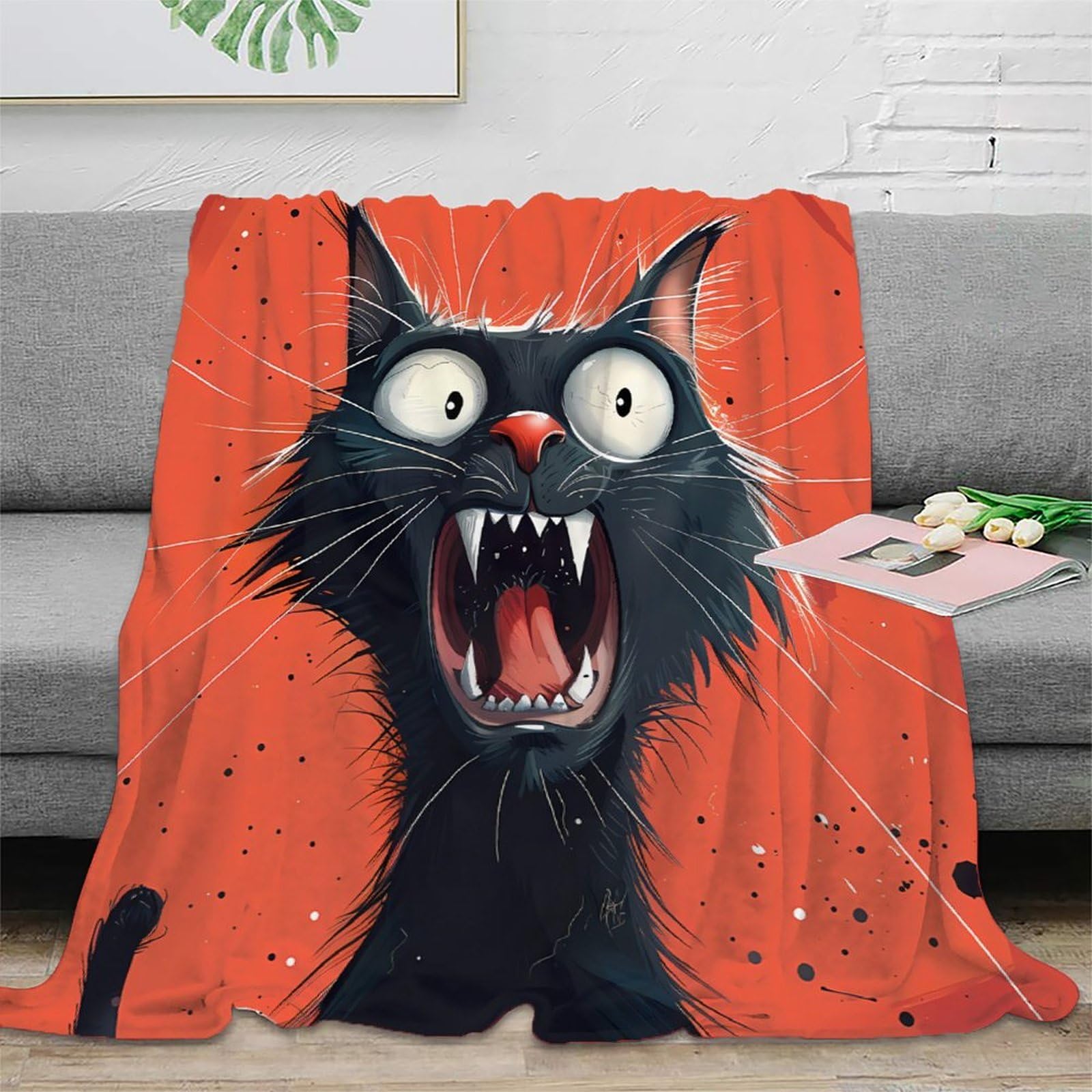 Couverture chat en 3D 150x200cm en microfibre moelleuse