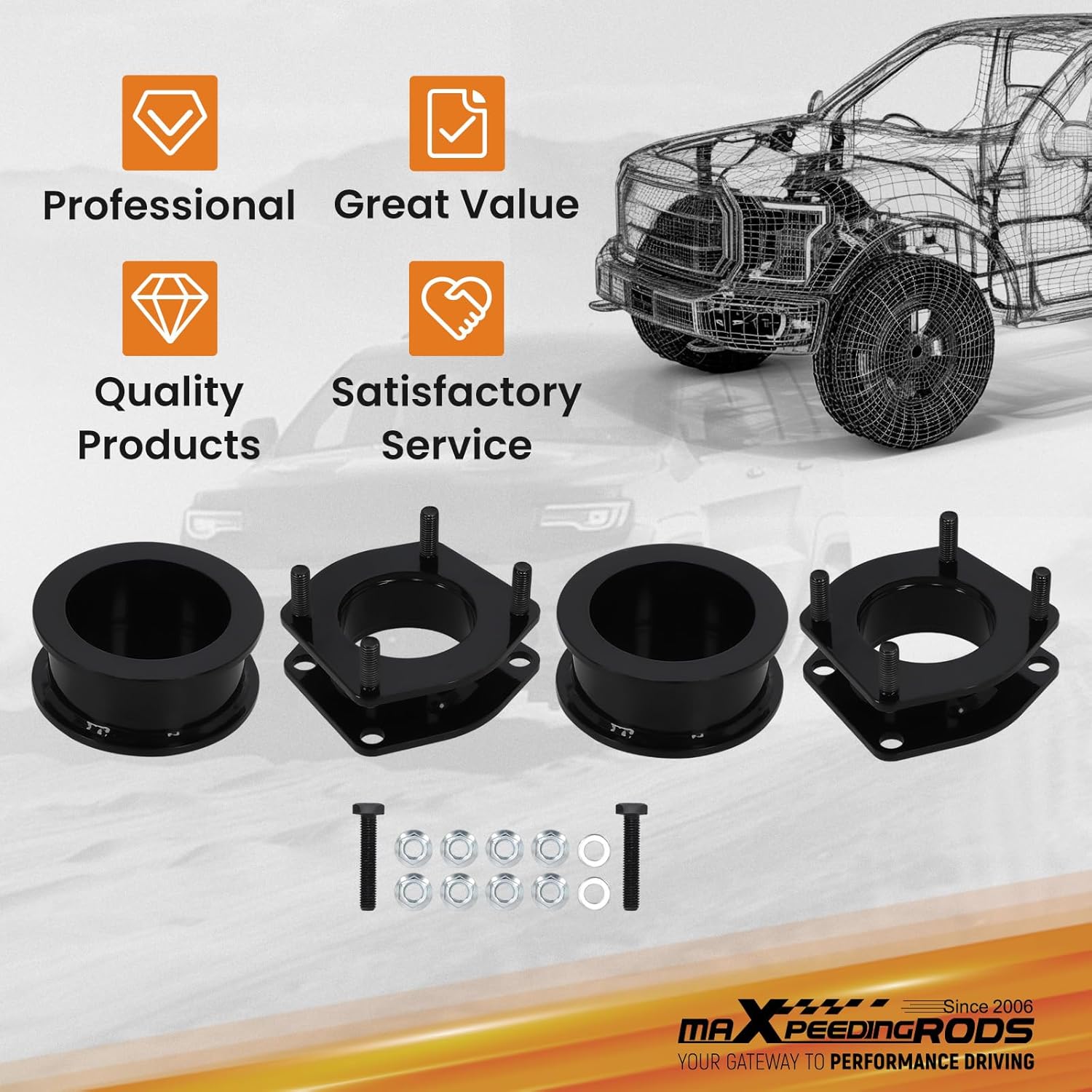 maXpeedingrods 2" Lift Kit for Jeep Grand Cherokee WK Commander XK 2006-2010, Suspension Lift Spacer Kit with Longer Bolts