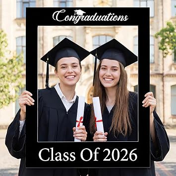 Wenqik Class of 2026 32 x 24 Inch Graduation Photo Booth Frame Props 2026 Graduation Picture Frame PVC Cutouts Grad Selfie Decorations for College Grad Party Supplies