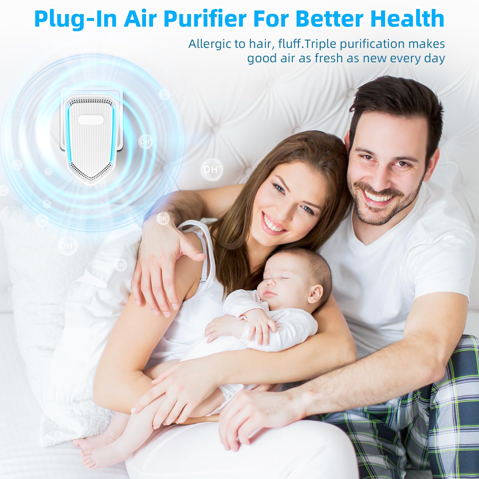 Ionizzatori d'aria per la casa, purificatore d'aria a parete, purificatore d'aria a ioni negativi per camera da letto, funzionamento silenzioso, deodorante per casa, camera da letto, ufficio, garage