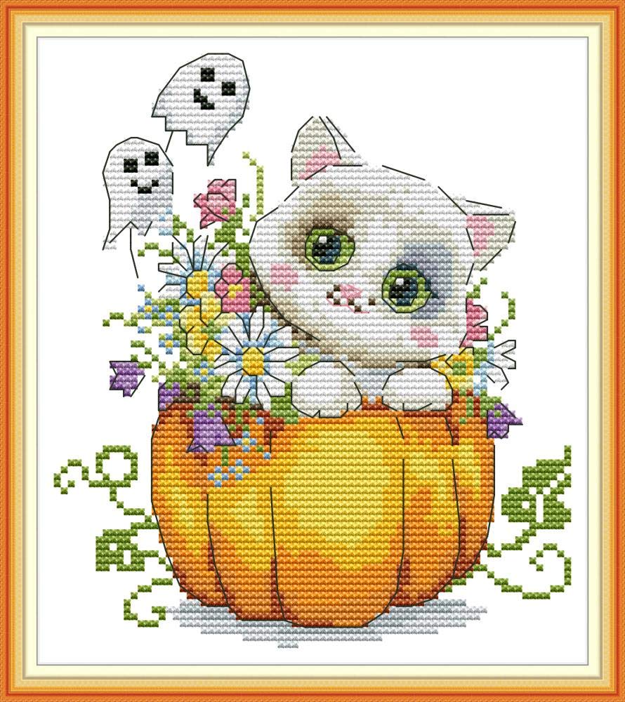 WOWDECOR - Kit per ricamo a punto croce, per adulti, bambini, gatti, animali di Natale, cani, con timbratura 11CT fai da te DMC cucito facile da principianti Halloween.