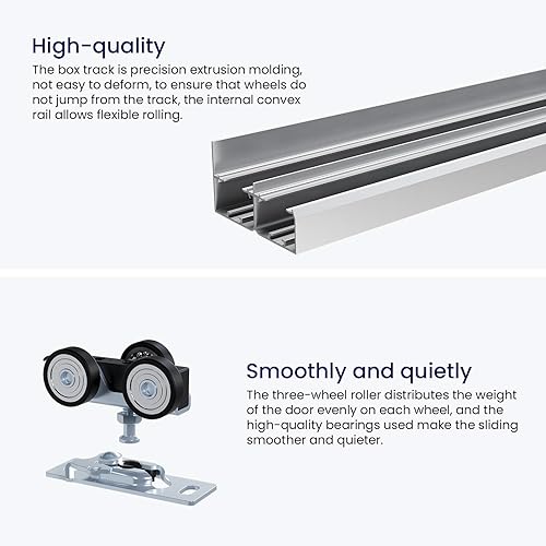 Miniatura 5 de SMARTSTANDARD Kit de herrajes para puertas correderas de 48 pulgadas4 pies para armario de gabinete, herrajes de aleación de aluminio con tirador de