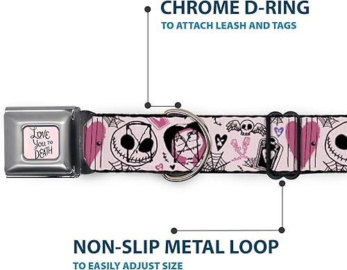 Miniatura 5 de Disney Pet Collar collar de perro hebilla de metal para cinturón de seguridad The Nightmare Before Christmas Jack y Sally Doodles rosa 20 a 31