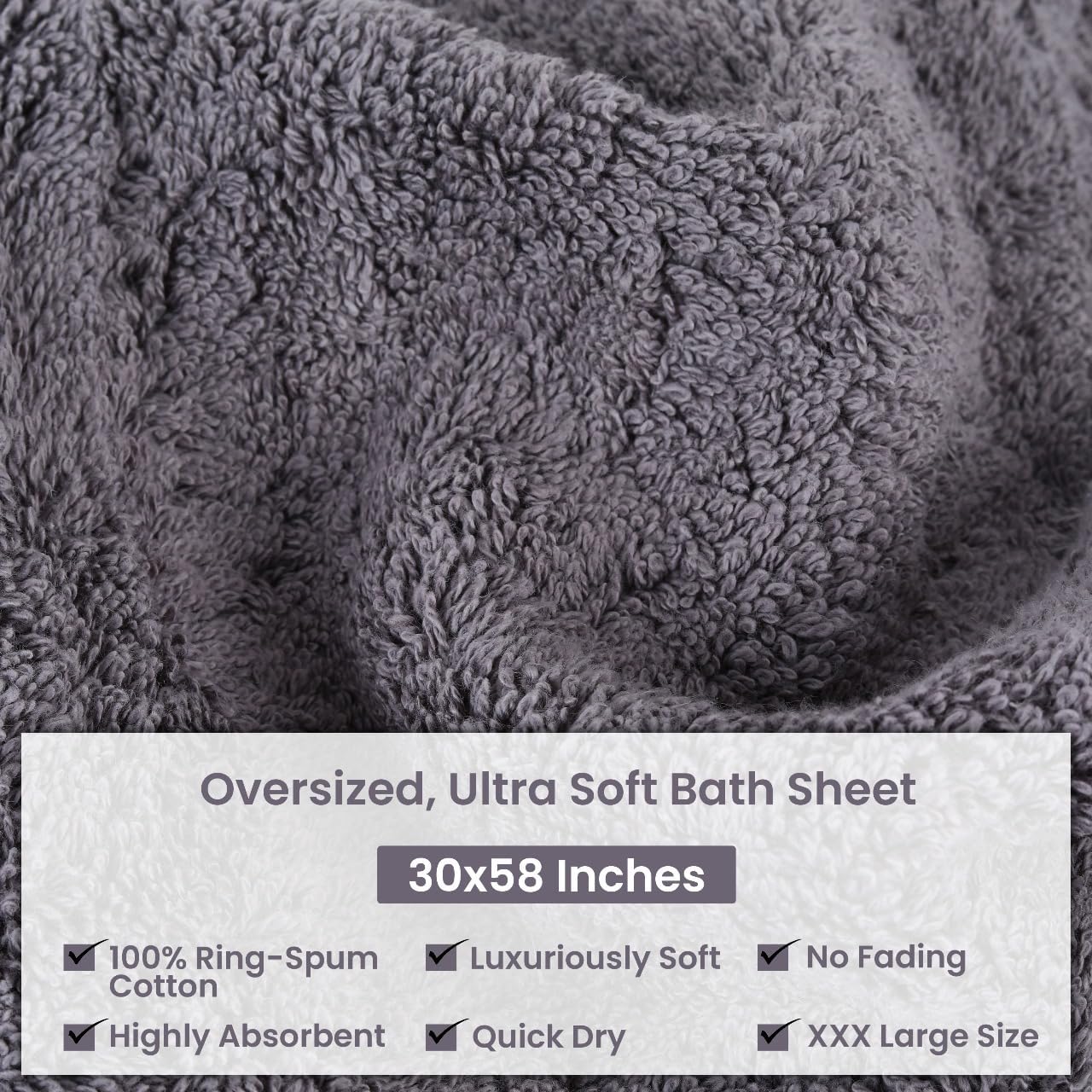 Organix Luxury 4 Pack Premium Bath Towels, (30x60 Inches) 100% Cotton, Lightweight and Highly Absorbent Christmas Towels, Perfect for Daily Use, Long Durability, Dark Grey
