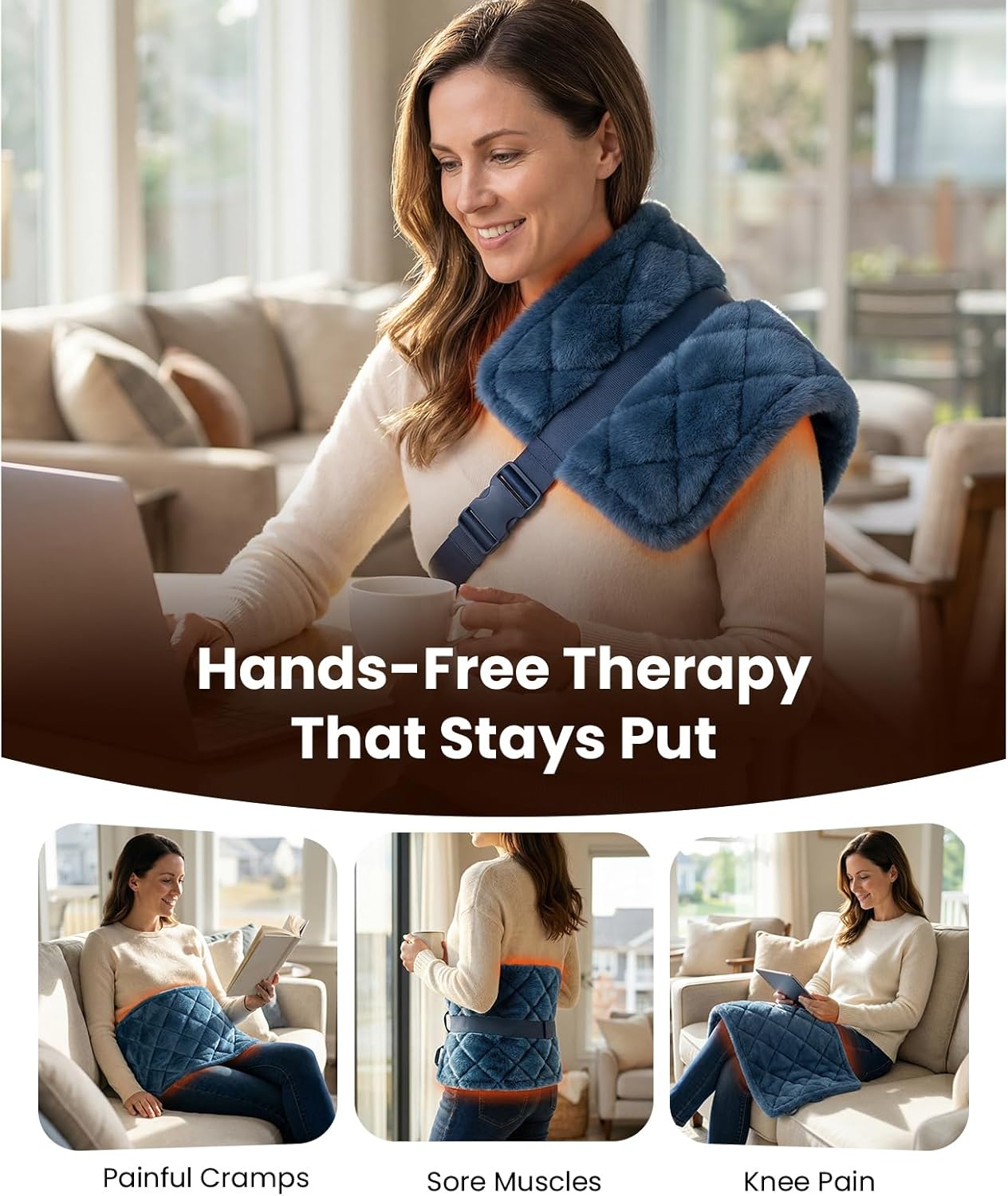 BOB AND BRAD Far Infrared Weighted Heating Pad for Back Pain Relief, FSA-HSA Eligible, Large 12x24 Electric Heat Pad with Auto Off, Deep Moist Heat & Hands-Free Strap for Cramps, Knee, Neck, Shoulder