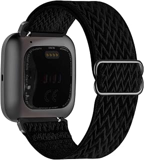 UHKZ Stretchy Nylon Bands Compatible with Fitbit Versa/Versa 2/Versa Lite/Versa SE for Women Men,Adjustable Breathable Fabric Sport Elastic Wristband for Fitbit Versa Smart Watch