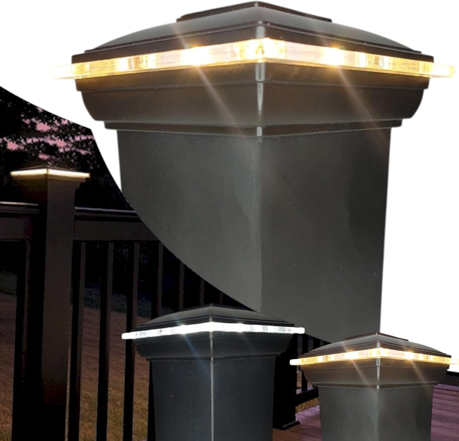 DekLights® Solar Lighted Post Cap for Timbertech Radiance Rail Express Posts. Our Glass Edge Style Lens with Timbertech 4.25x4.25 Base Mount. Warm or Bright White LED Selectable (White)