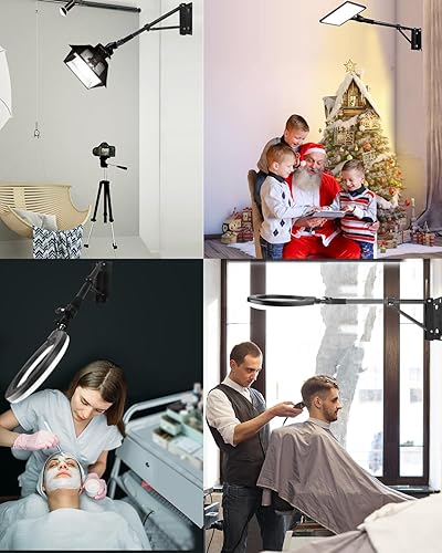 Miniatura 2 de JEBUTU Anillo de luz de montaje en pared brazo de 57.87 pulgadas con base triangular, montaje de luz de anillo de rotación flexible con tornillo de