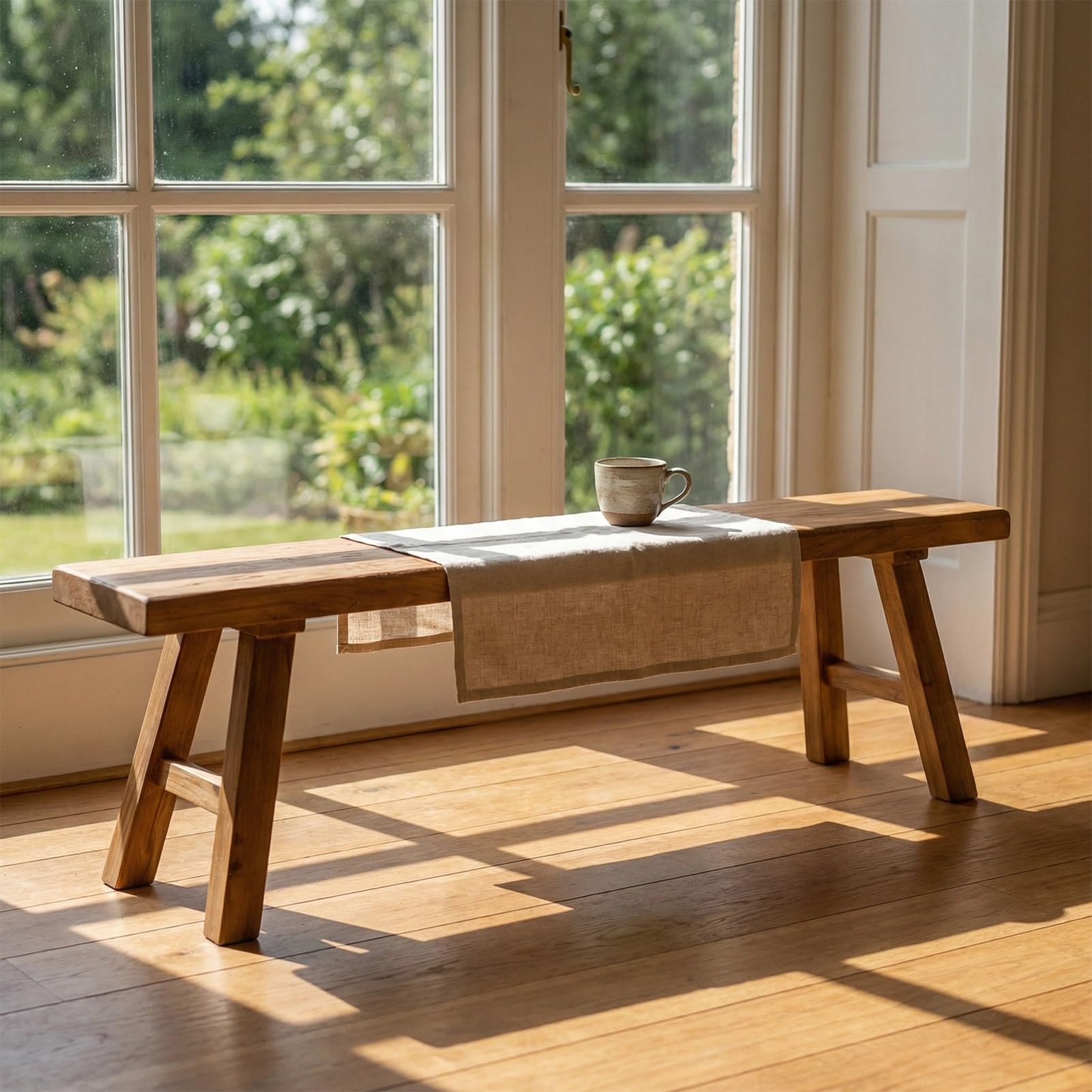 Massivholz Bank Rustikal | Holzbank ohne Lehne als Sitzbank für Flur, Küche, Schlafzimmer, Esszimmer & Balkon | Bettbank & Deko Bank