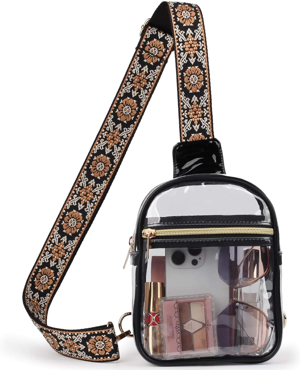 Bunnychill Clear Sling Bag - Stadium Approved Cross Body Fanny Pack for Women & Men - Transparent Chest Bag with Adjustable Guitar Straps for Sports, Events & Concerts