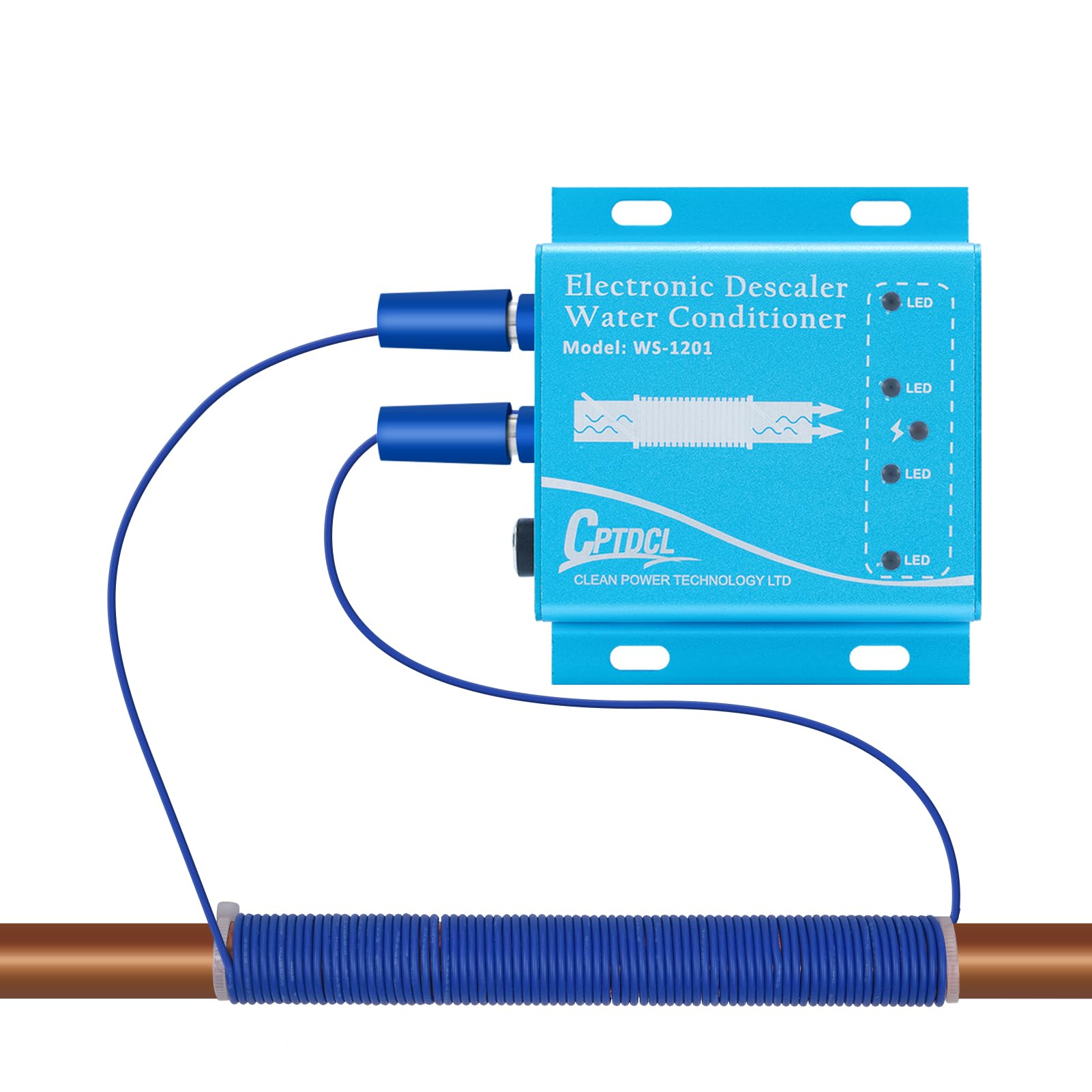 Sistema di decalcificazione elettronico dell'acqua, disincrostante senza sale, ridurre l'accumulo di tartaro, per tutti i tipi di tubi idraulici,9V, Impermeabilità: 10-12.5GPG(blu)