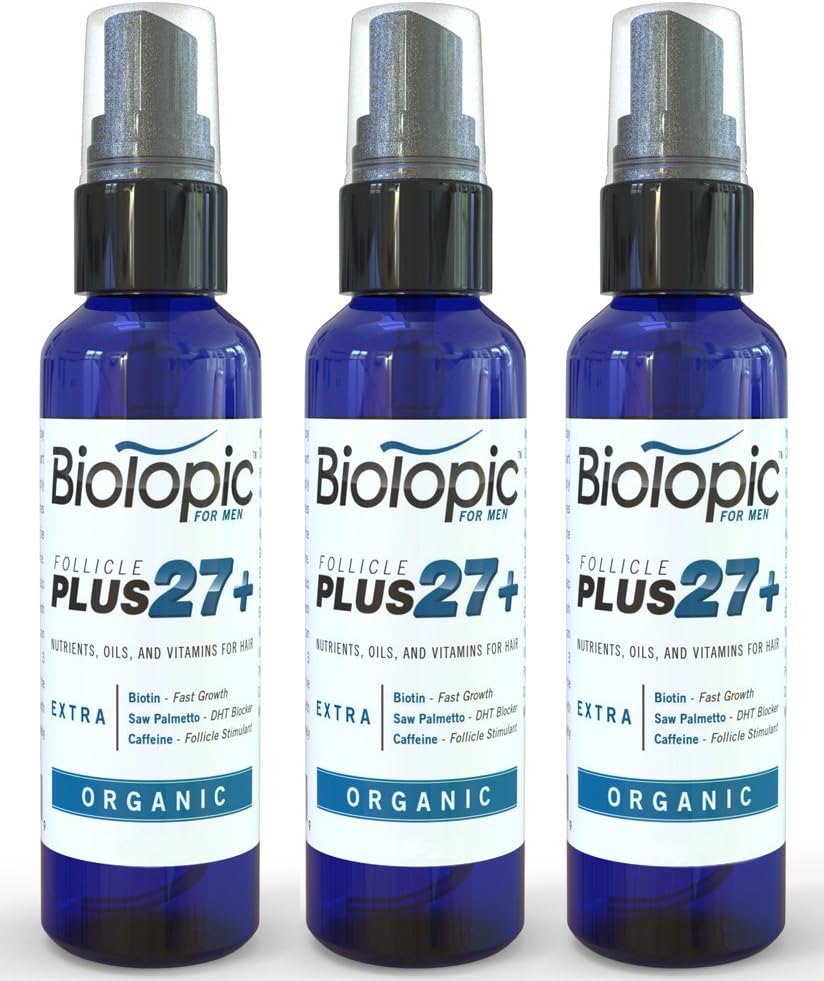 Follicle Plus 27 Best Hair Loss Treatment for Men | Easy Hair Loss Spray Treatment to Stop Thinning Hair and Stop Frontal Hair Loss | Scientifically Formulated with the Best Hair Loss Vitamins Including Strong Concentrations of Biotin for Hair Growth, Saw Palmetto for Hair Loss, Coconut Oil for Hair Growth and Caffeine for Hair Growth | Natural Is Always Better Than Minoxidil | 90 Day Guarantee (3 Bottles / 3 Month Supply for Men)