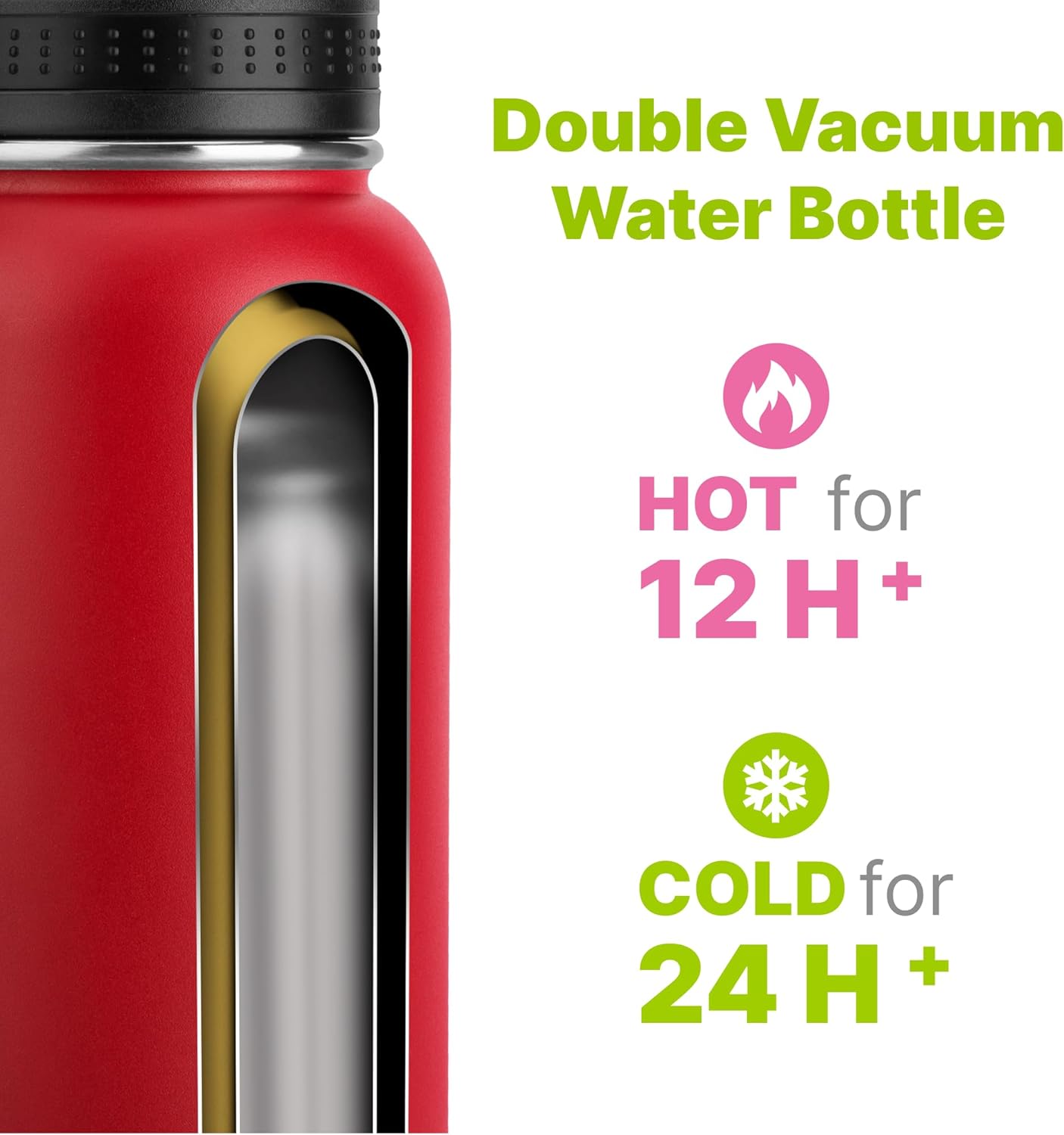 Insulated Water Bottle-32 oz Stainless Steel Vacuum Wide Mouth Sports Water Flask with Spout Lid-Reusable Metal Travel Water Bottle with Silicone Boot, BPA-Free(Canyon Red) - Image 2