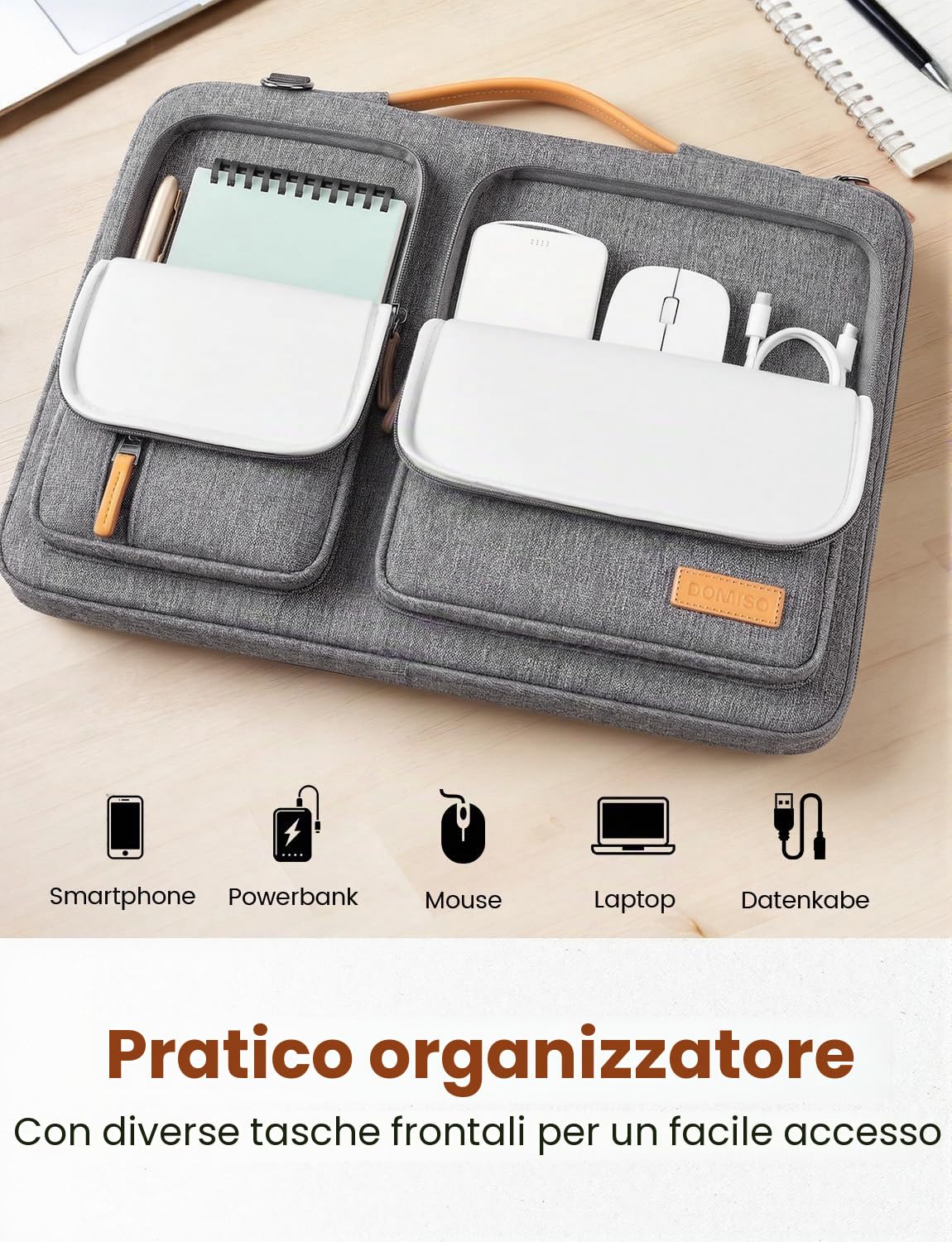 DOMISO Custodia PC Portatile 15,6 Pollici,Borsa Custodia per 16 Pollici MacBook Pro M4/M3/M2/M1 Pro/Max A3403 A3186 A2991 A2780,Dell XPS 16,15,6 Pollici Acer HP Asus Laptop con spallacci，Grigio