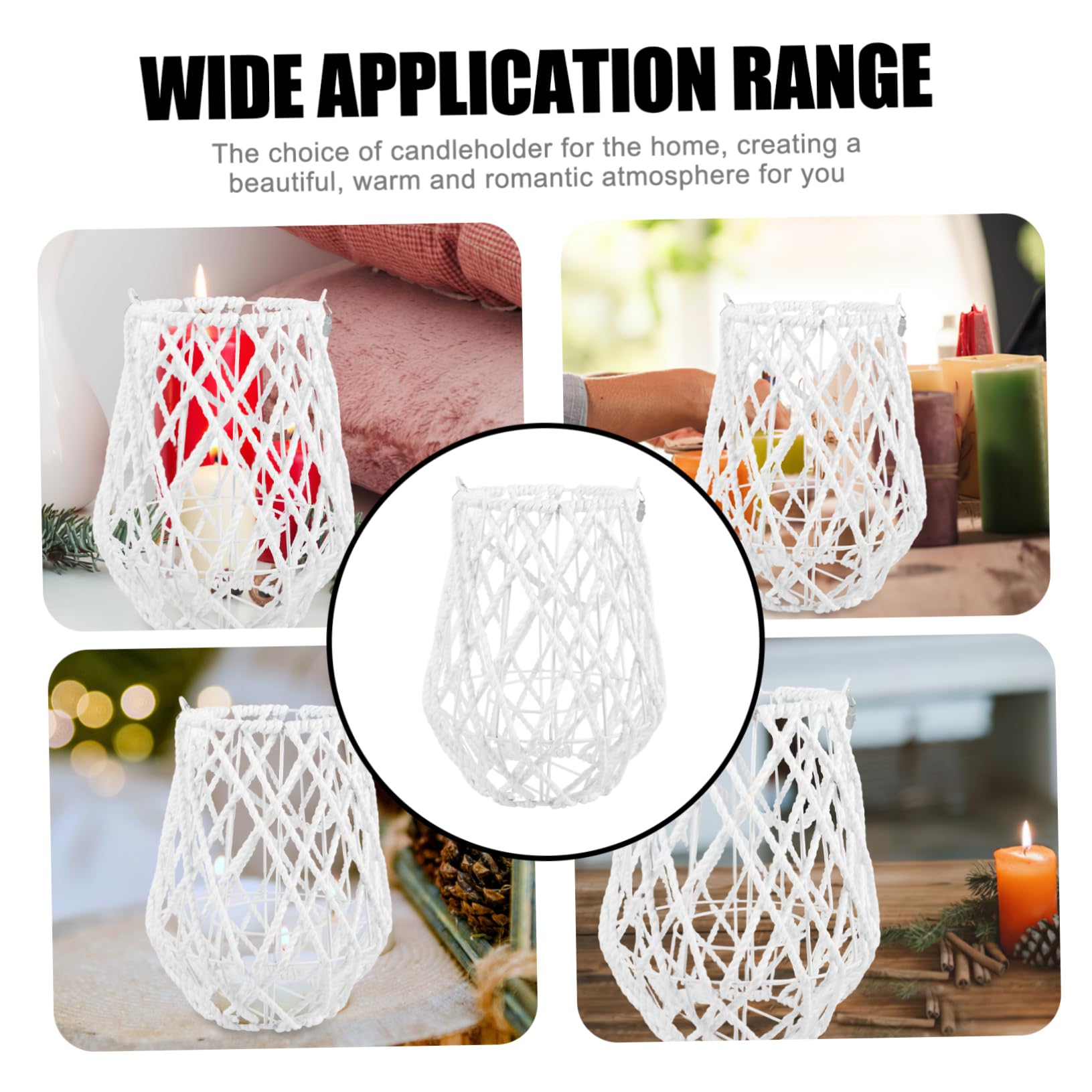 SHINEOFI Farol de Vela Tejido Blanco de Hierro y Hilo de Algodón, Candelabro Decorativo Geométrico para Decoración del Hogar y Jardín, Estilo Artístico